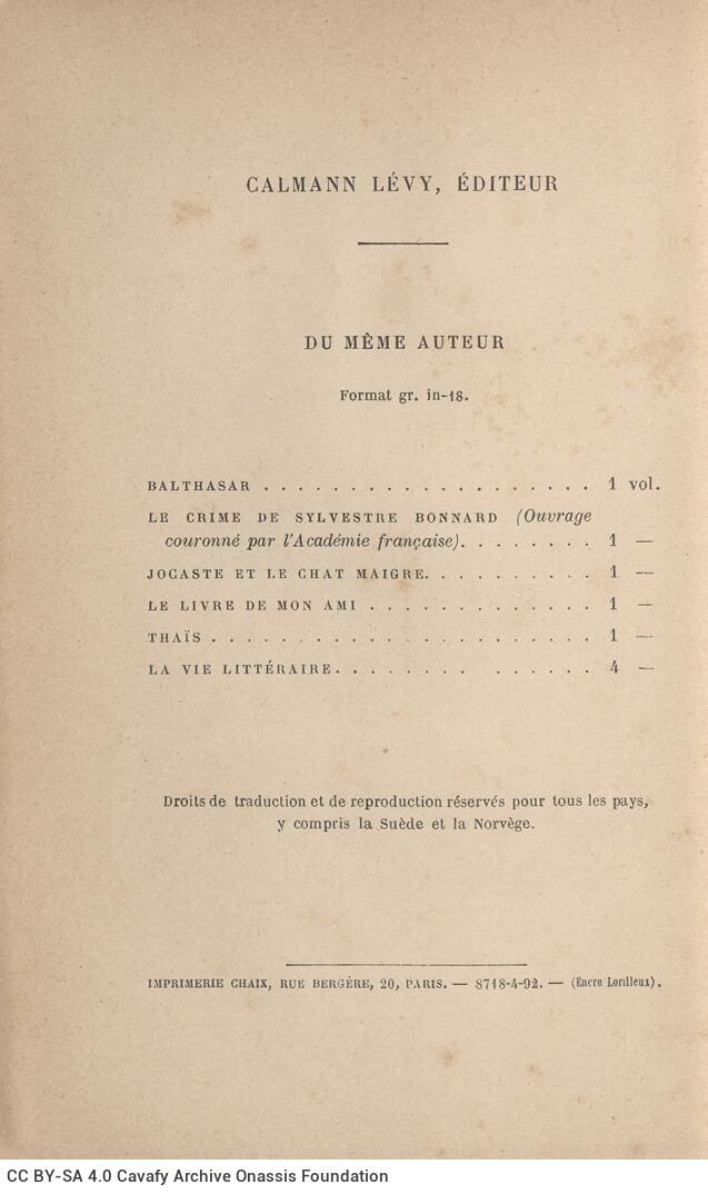 18.5 x 12 cm; 10 s.p. + 315 p. + 11 s.p., l. 2 bookplate CPC on recto, l. 3 title page and typographic ornament on recto, l. 